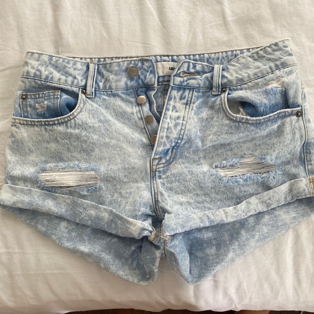 Revolve amuse society light wash denim shorts
